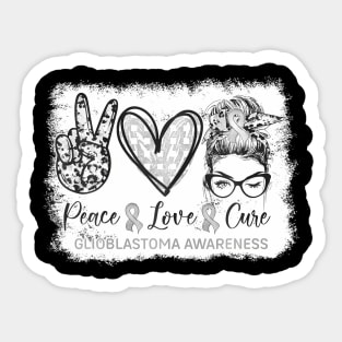 Messy Bun Peace Love Cure Gray  Glioblastoma Sticker